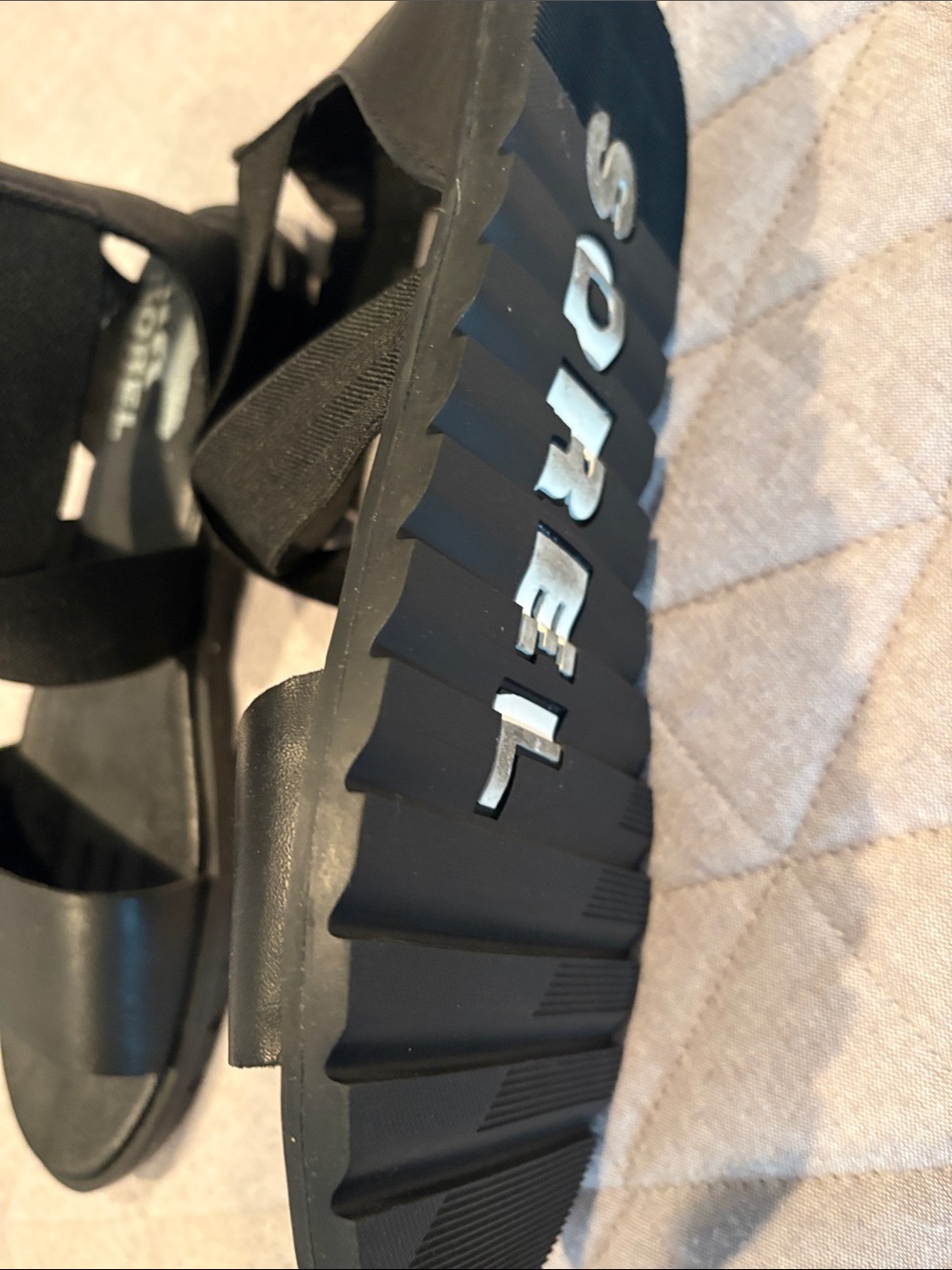 Sorel Black Crisscross Elastic Strap Sandals - Picture 2 of 4